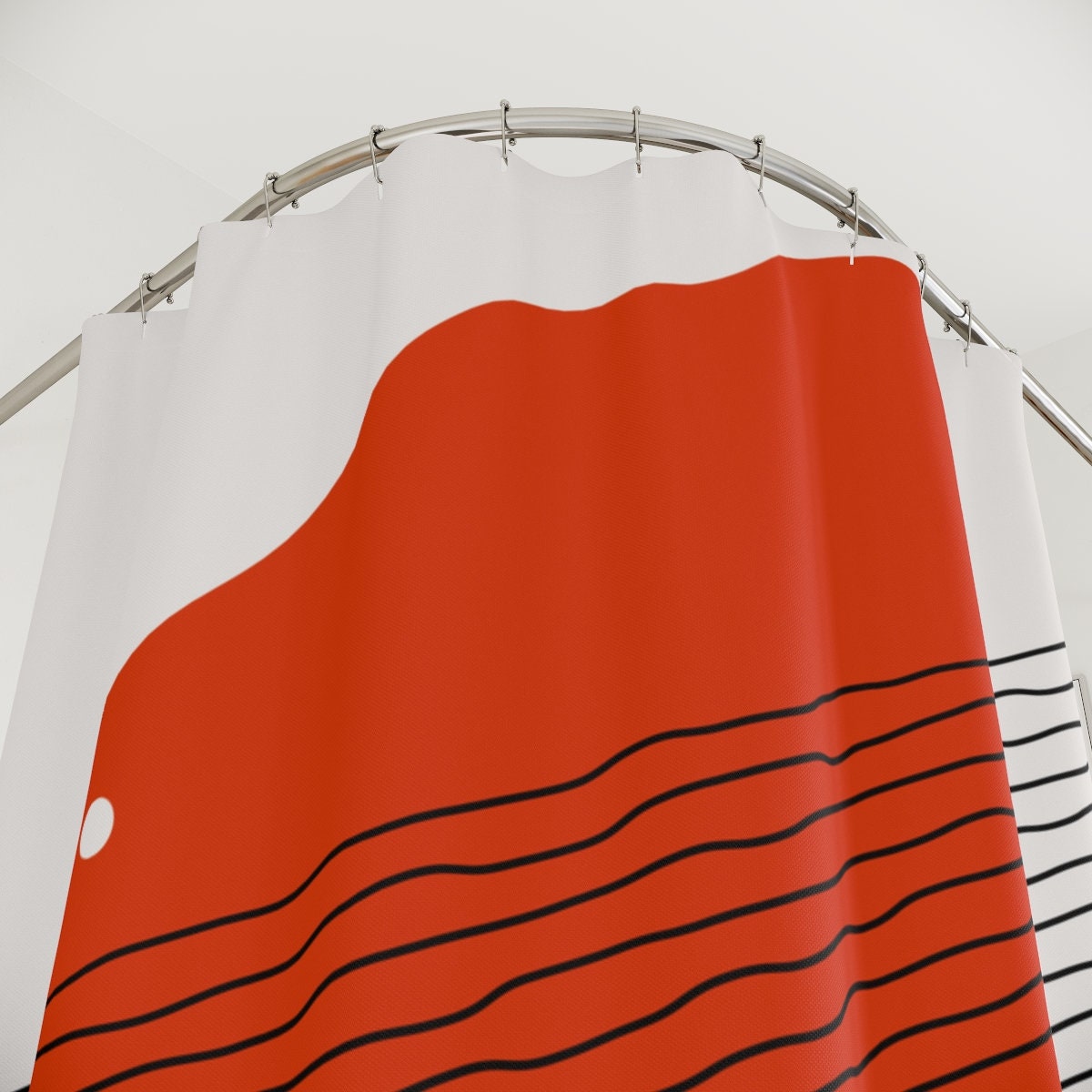 Boho Abstract Red Circle Shower Curtain or Mat, Modern Pal Minimal, Decoration - Luxury Shower Curtains - Image 4