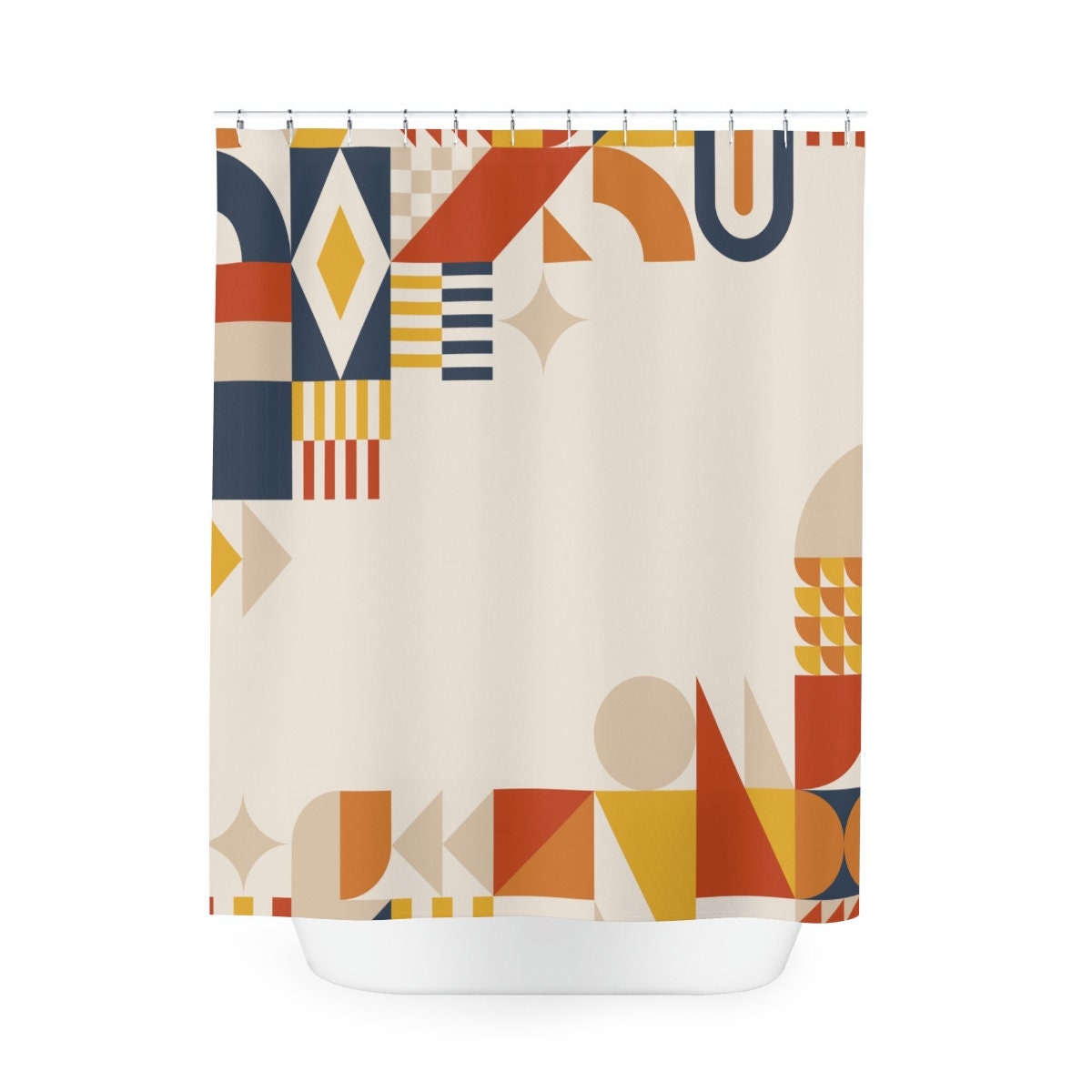 Boho Abstract Shapes Shower Curtain or Mat, Modern Orange, Lake Designer Curtain, Bathroom Curtain - Image 3