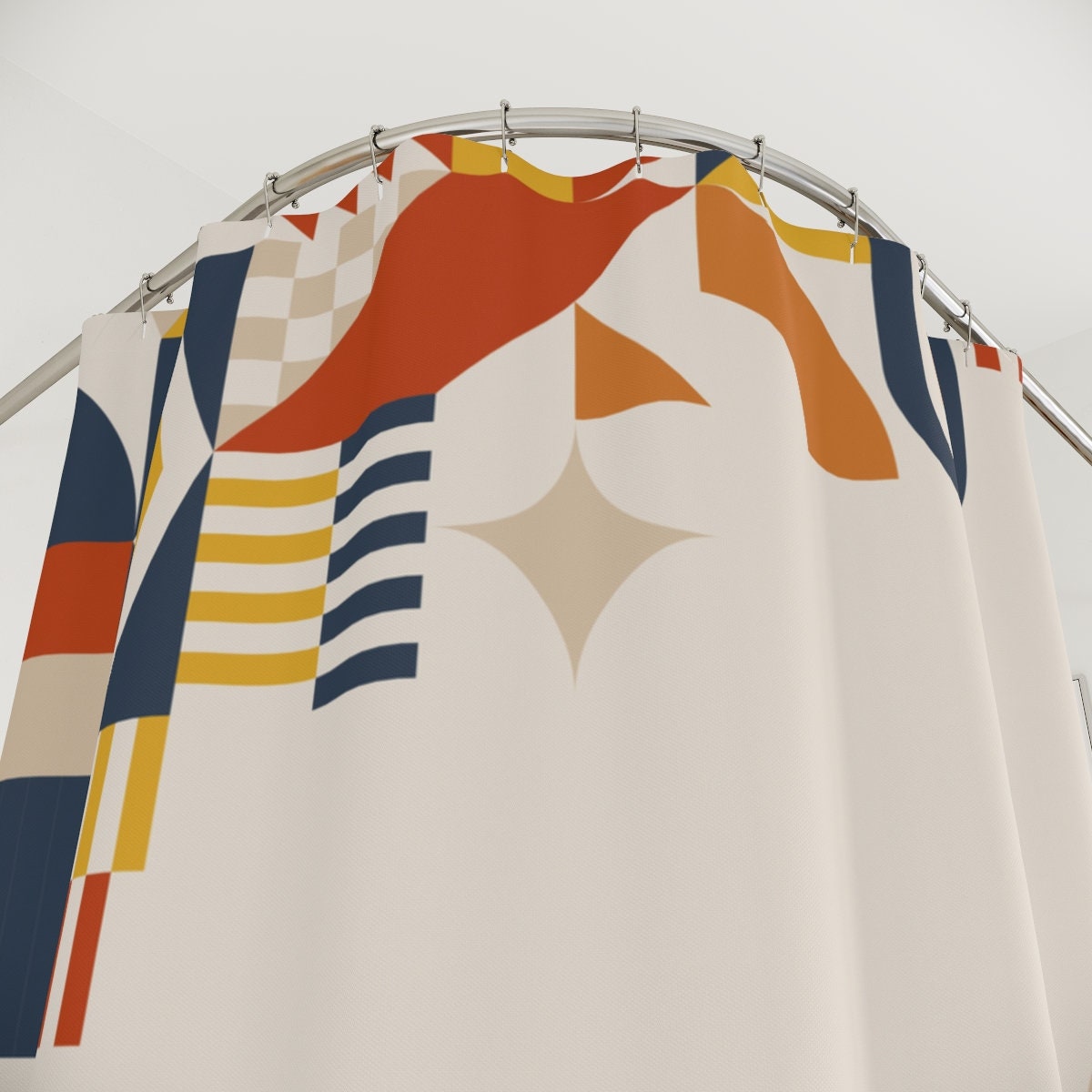 Boho Abstract Shapes Shower Curtain or Mat, Modern Orange, Lake Designer Curtain, Bathroom Curtain - Image 4