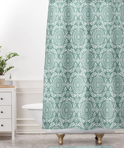 Boho Bath Curtain with Geometric Green Mandala Print, Perfect for a Bohemian Styled Bathroom, Shower Curtain
