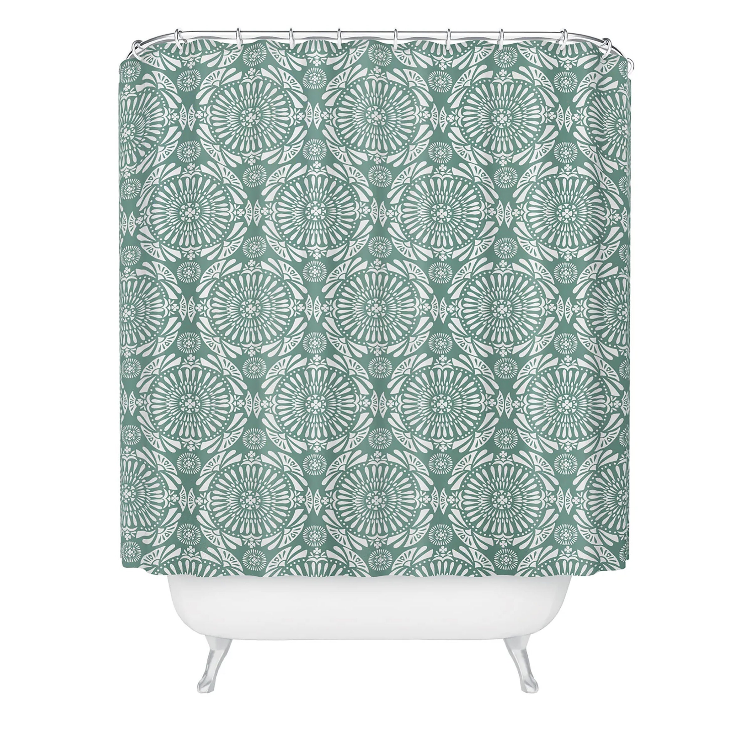 Boho Bath Curtain with Geometric Green Mandala Print, Perfect for a Bohemian Styled Bathroom, Shower Curtain - Image 3