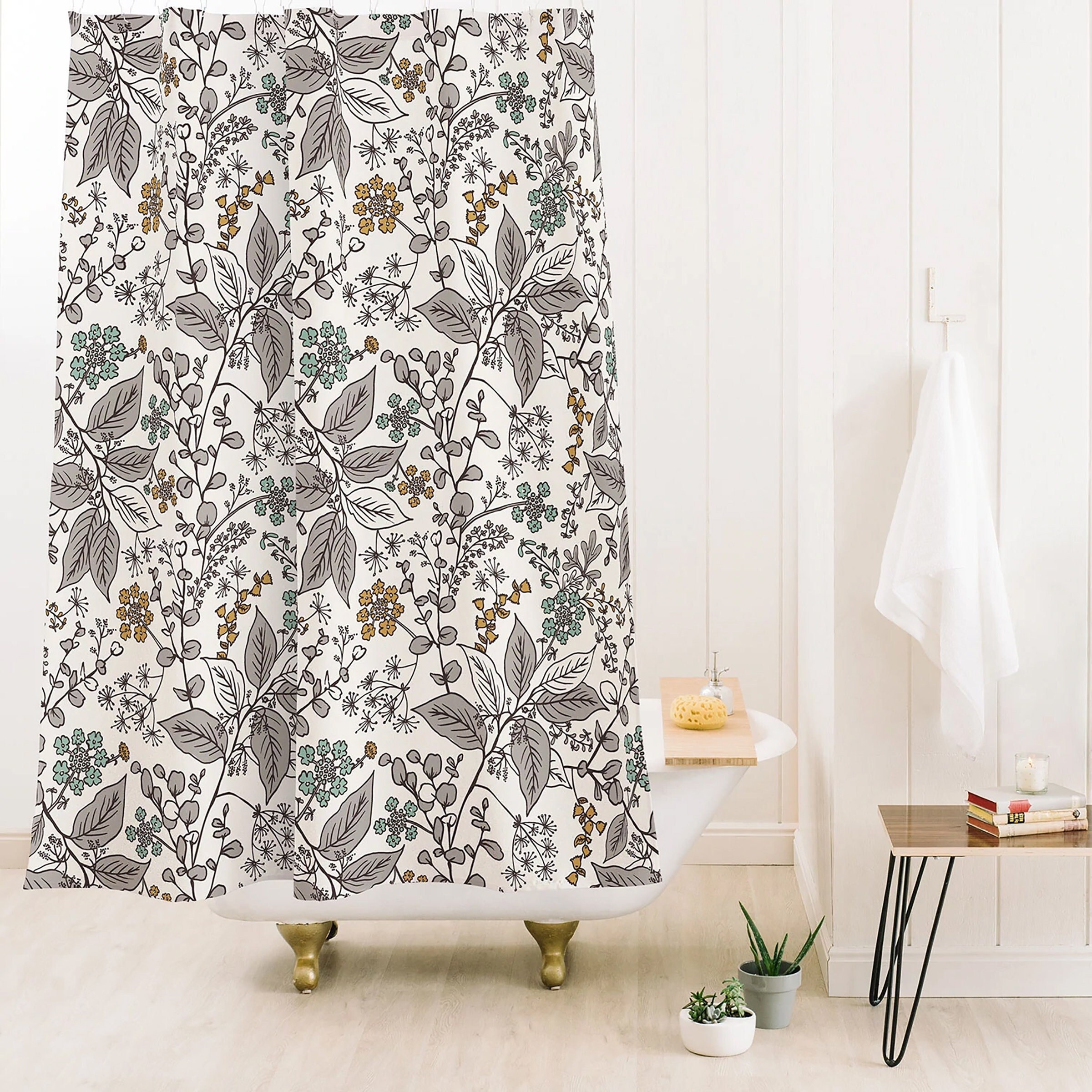 Boho Bathroom Decor with Beautiful Floral Print, Bath Curtain with Bohemian Touches