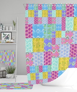 Boho Batik Blocks Shower Curtain with Optional Bath Mat and Towels for Unique Bathroom Decor