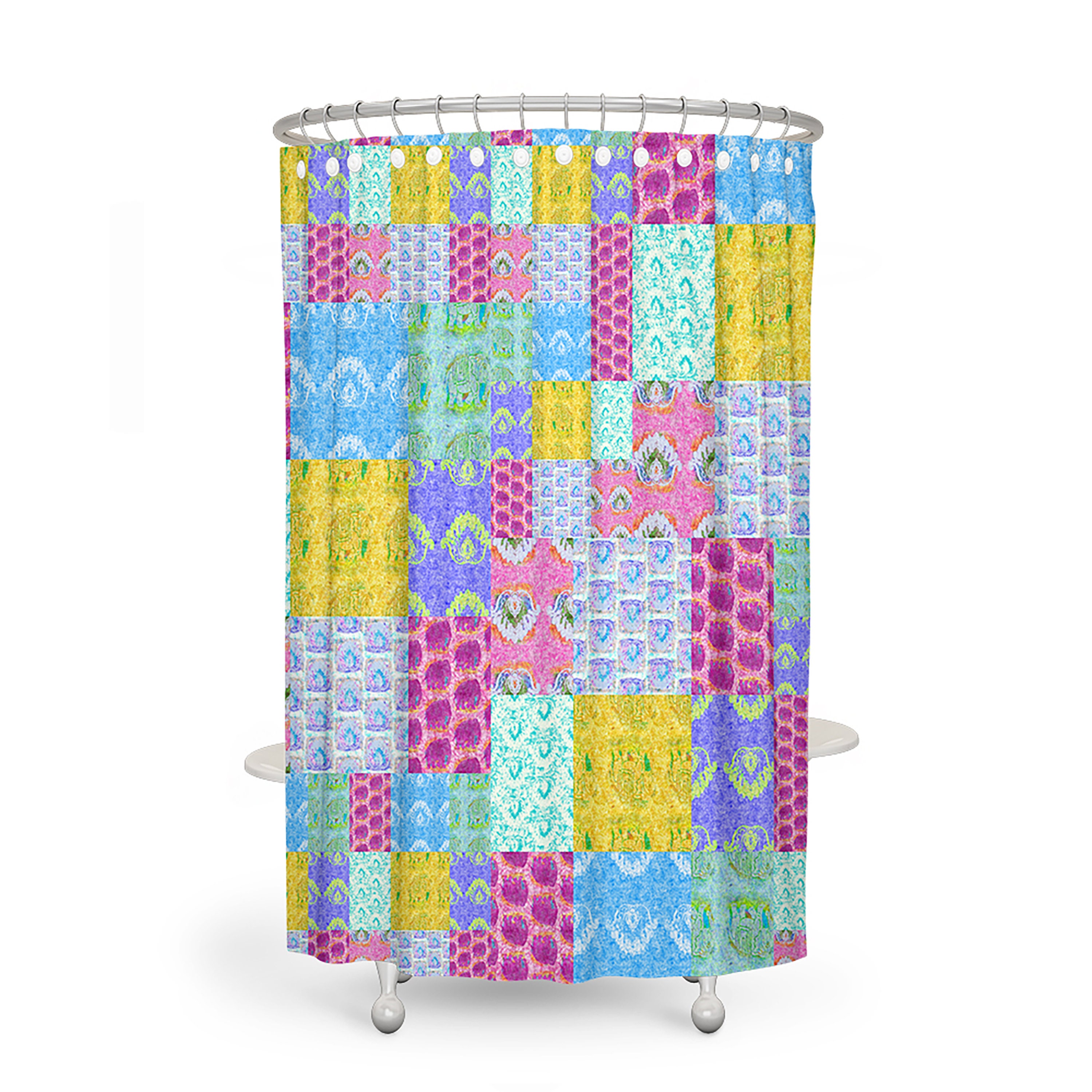 Boho Batik Blocks Shower Curtain with Optional Bath Mat and Towels for Unique Bathroom Decor - Image 2