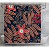 Boho Batik Shower Curtain, Red and Blue Floral Motif, Ethnic Bathroom Decor