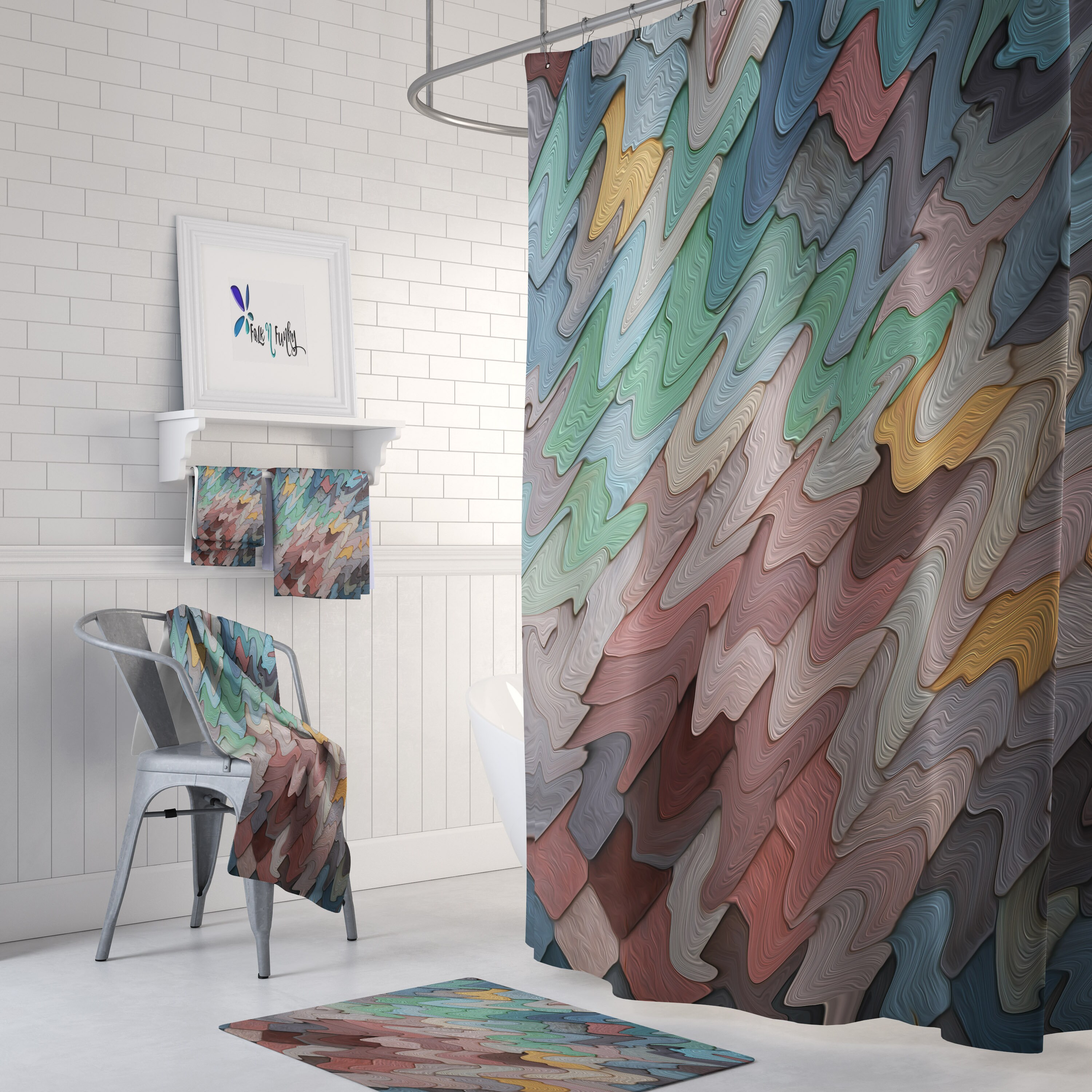 Boho Beach Sand Shower Curtain Abstract Decor with Travel Shower Curtain Print - Image 2