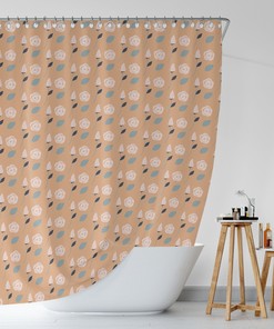 Boho Botanical Shower Curtain, Waterproof Durable Bath Curtain, Orange Roses Flowers Print, Nature Decor 74x71 in