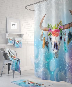 Boho Chic Bull Skull Shower Curtain with Vintage Bathroom Shower Curtains Print