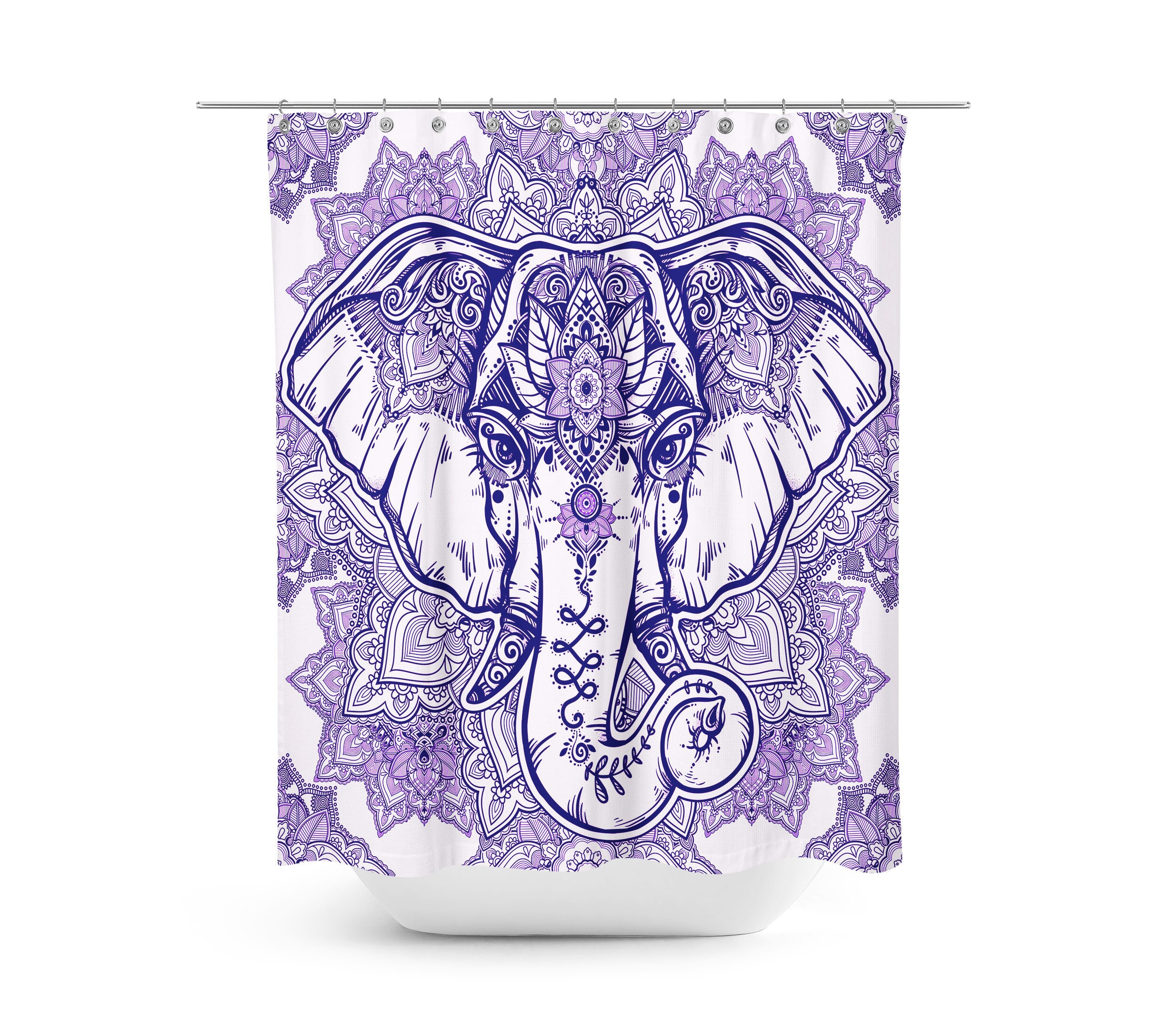 Boho Chic Elephant Shower Curtain for Kids Bathroom - Image 4