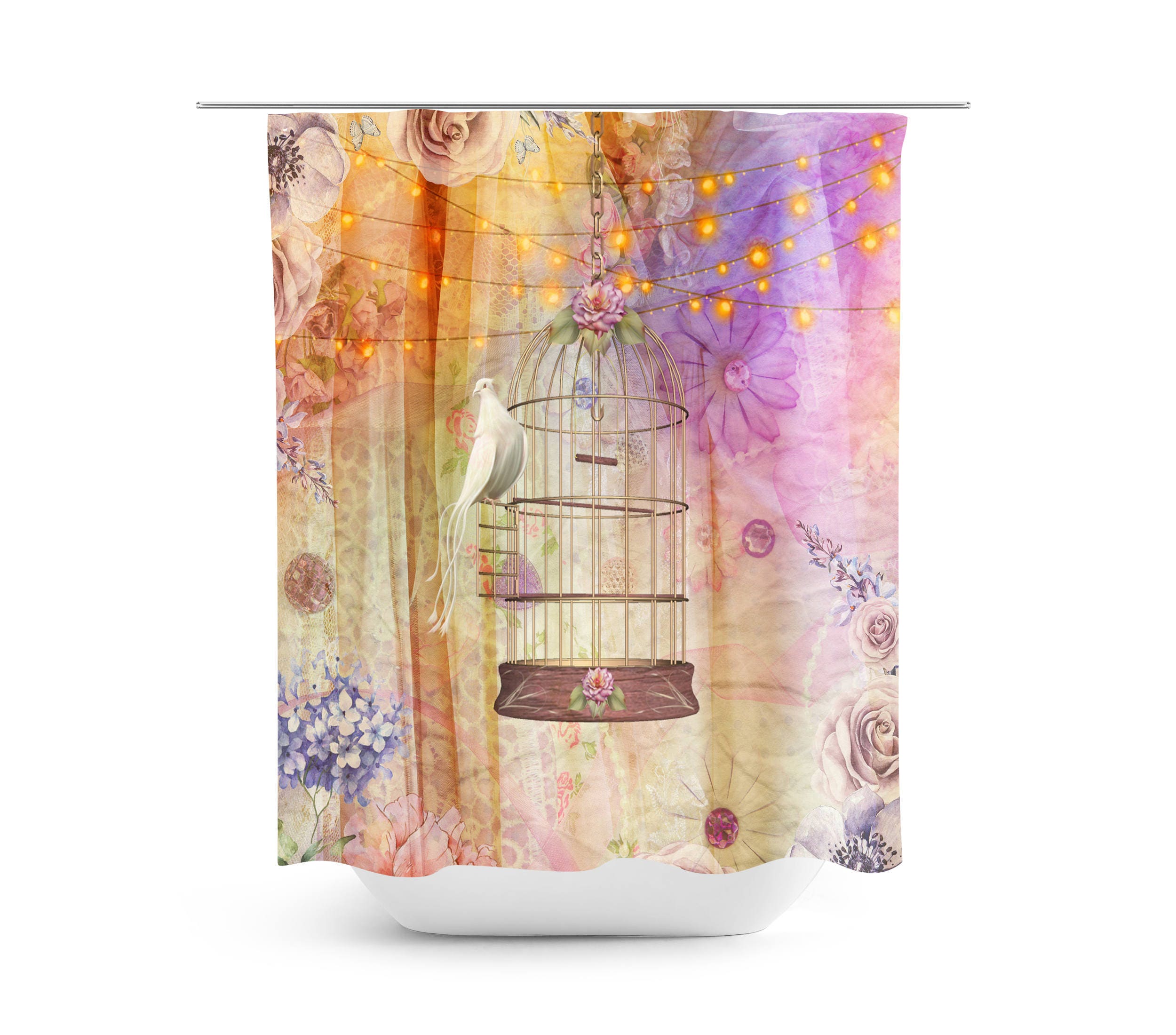 Boho Chic Gypsy Lights Shower Curtain with Optional Bath Mat Bathroom Set for Vibrant Home Decor - Image 2