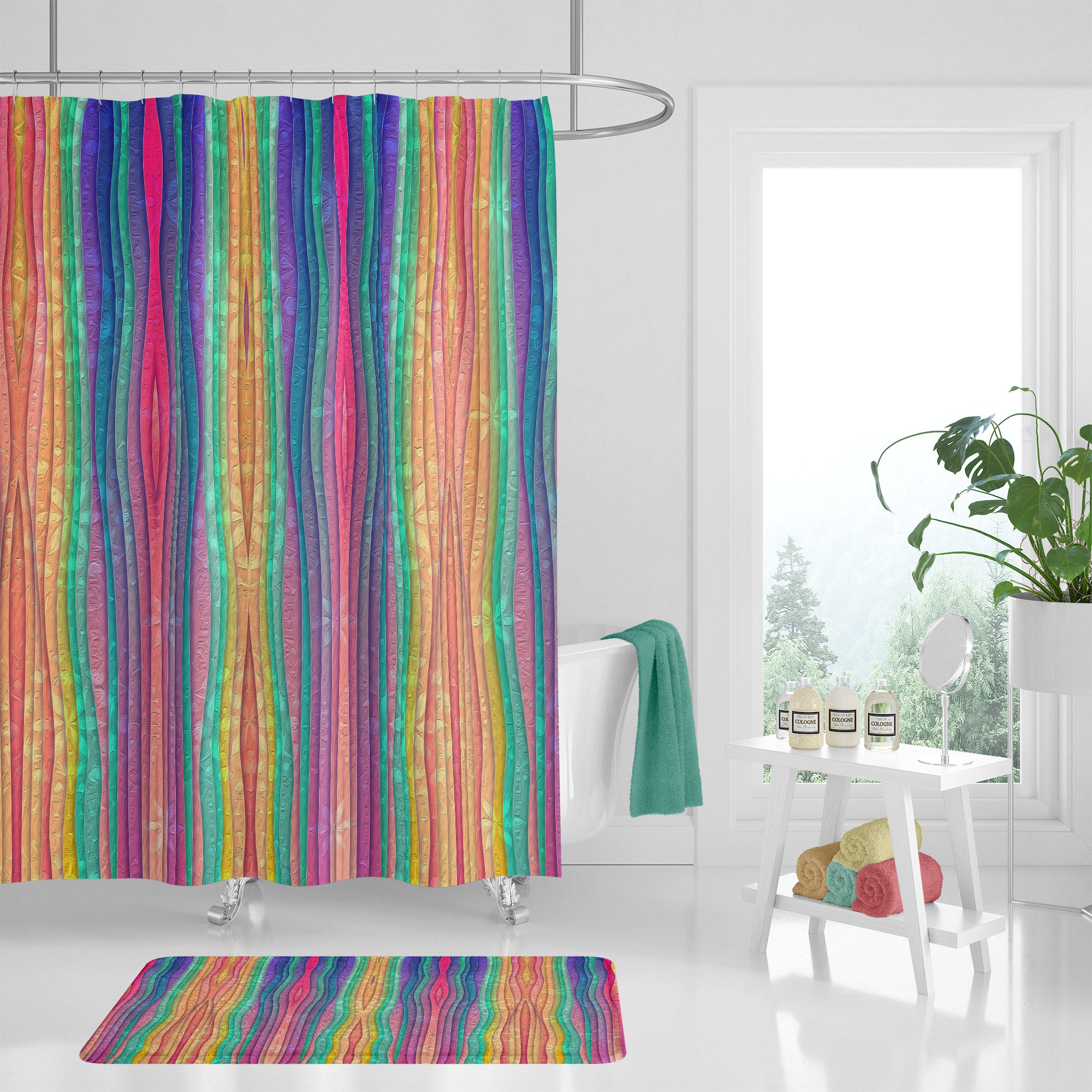 Boho Chic Shower Curtain | Boho Maximalist Bathroom Decor with Restroom Shower Curtain Print - Image 2