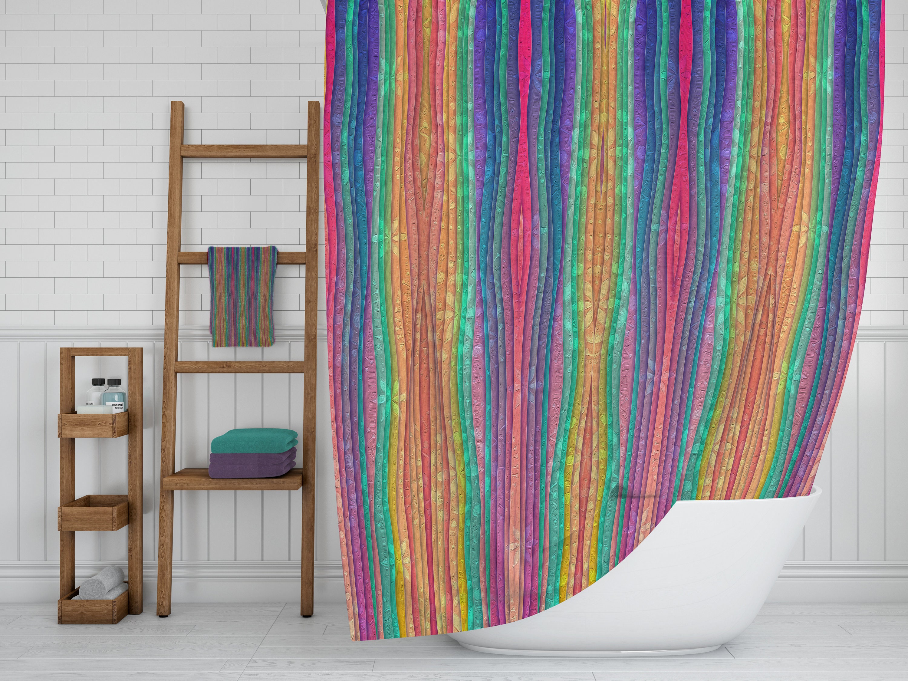 Boho Chic Shower Curtain | Boho Maximalist Bathroom Decor with Restroom Shower Curtain Print - Image 3