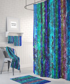 Boho Chic Shower Curtain  Gypsy Blue  Optional Bath Mat, Towels, Bathroom Set with Shower Curtains Decorative Print