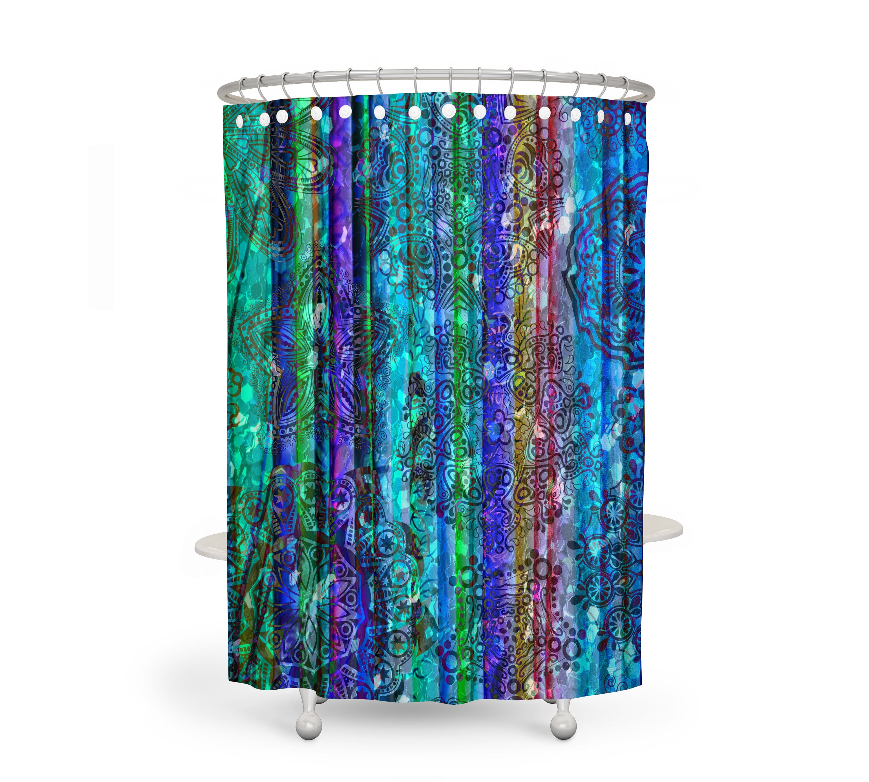 Boho Chic Shower Curtain Gypsy Blue Optional Bath Mat, Towels, Bathroom Set with Shower Curtains Decorative Print - Image 2