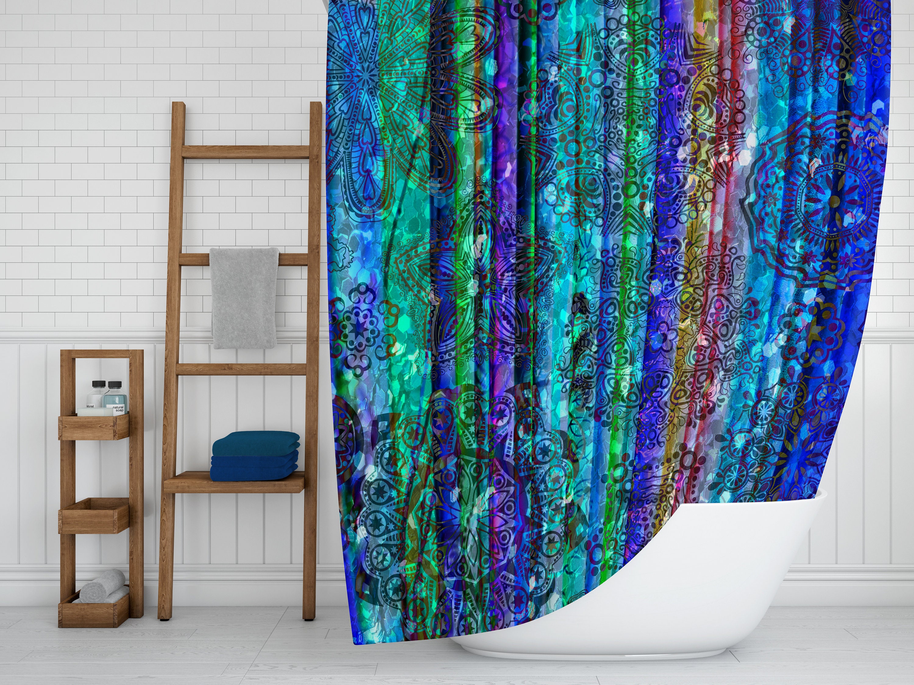 Boho Chic Shower Curtain Gypsy Blue Optional Bath Mat, Towels, Bathroom Set with Shower Curtains Decorative Print - Image 3
