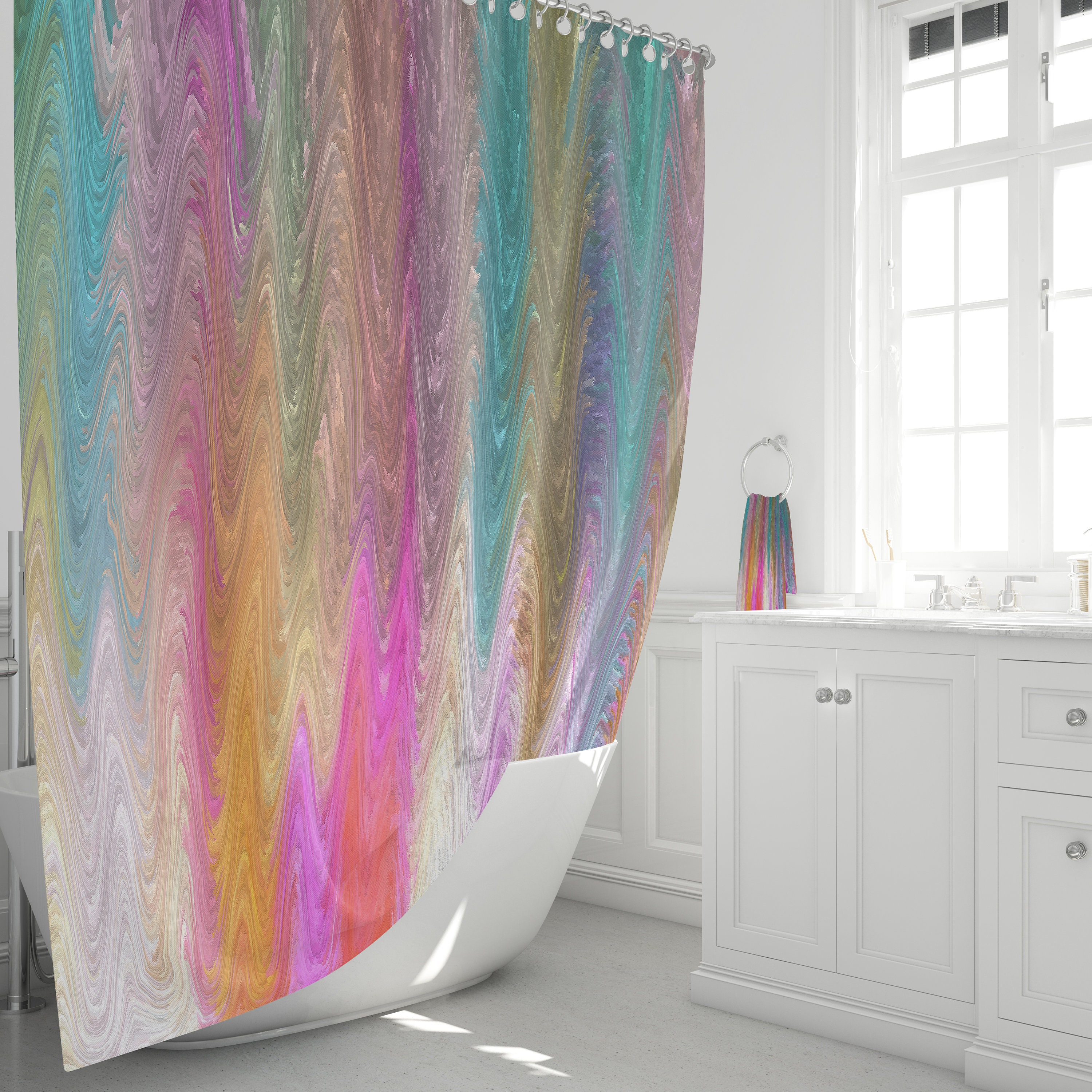 Boho Chic Shower Curtain, Gypsy Home Decor, Peaceful Waters Bath Print, Inspirational Bohemian Bathroom Decor Gift