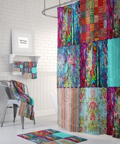 Boho Chic Shower Curtain Optional Bath Mat Bathroom Set Gypsy Blocks with Shower Curtains Decorative Print