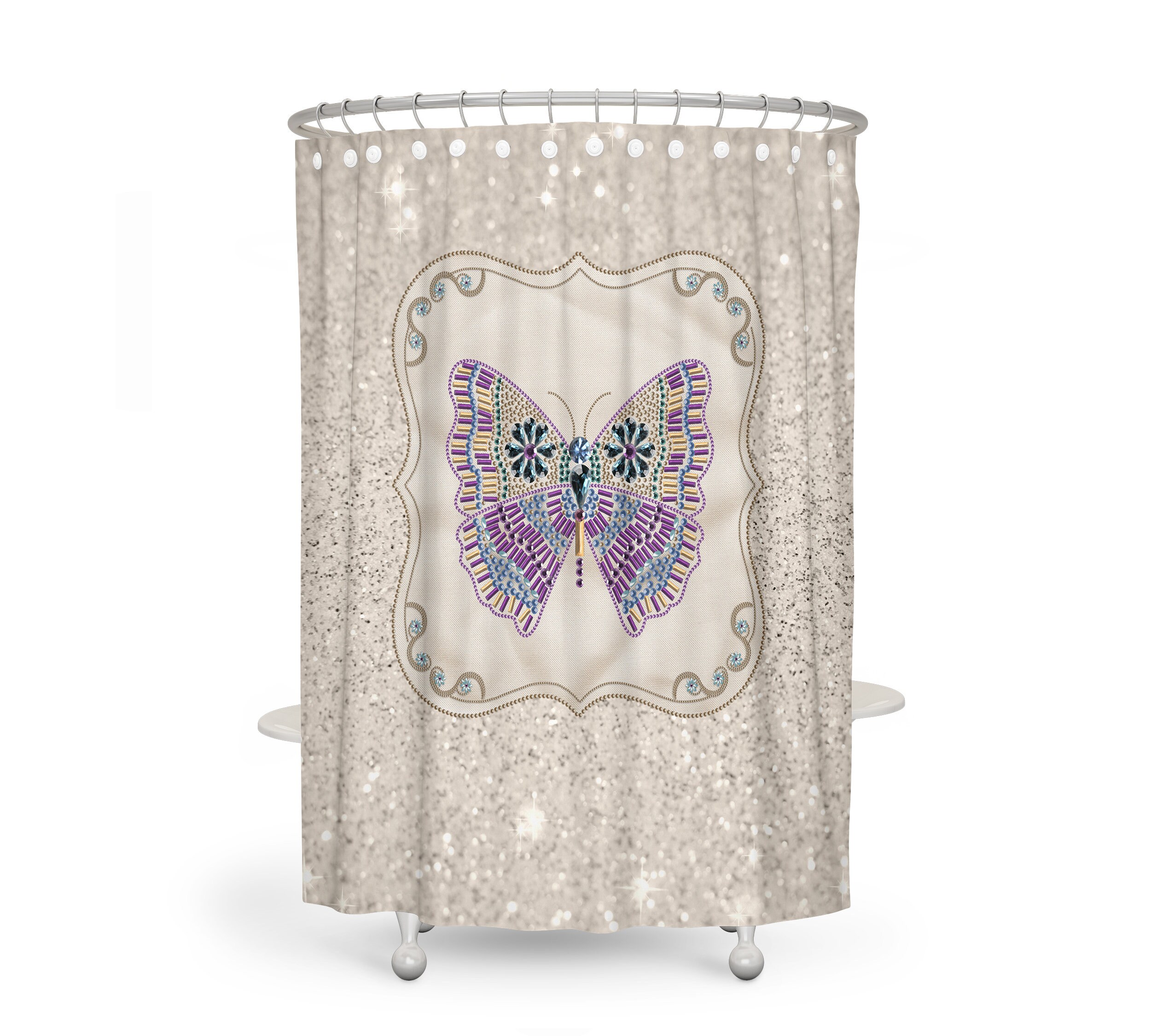 Boho Chic Shower Curtain , Sparking Butterfly, Optional Bath Mat Bathroom Set Gypsy Spirit - Image 2