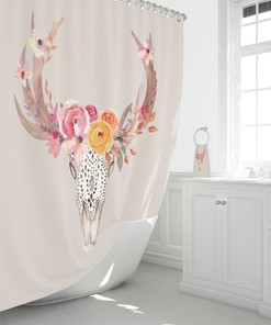 Boho Chic Southwest Skull Shower Curtain Optional Bath Mat Bathroom Set Beige Floral Shower Curtains Print