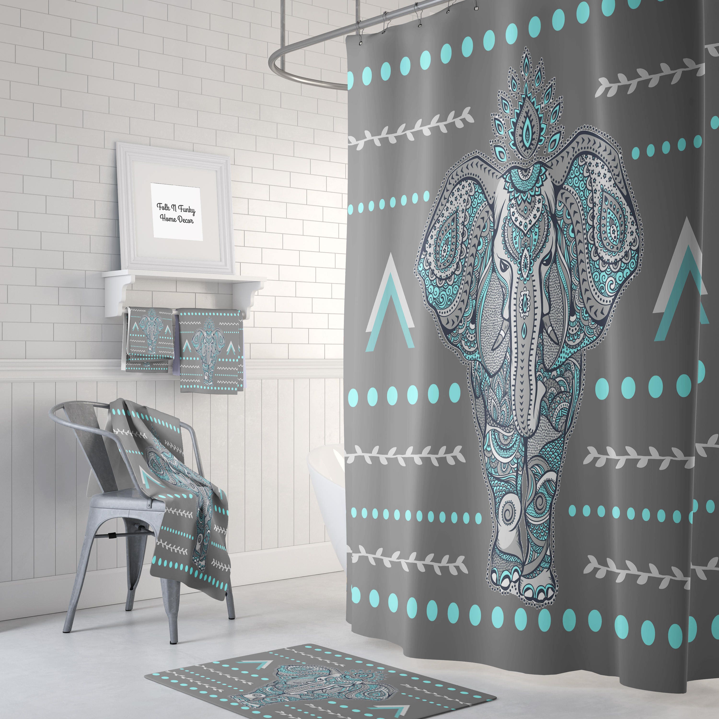 Boho Elephant Shower Curtain with At Home Shower Curtains Print