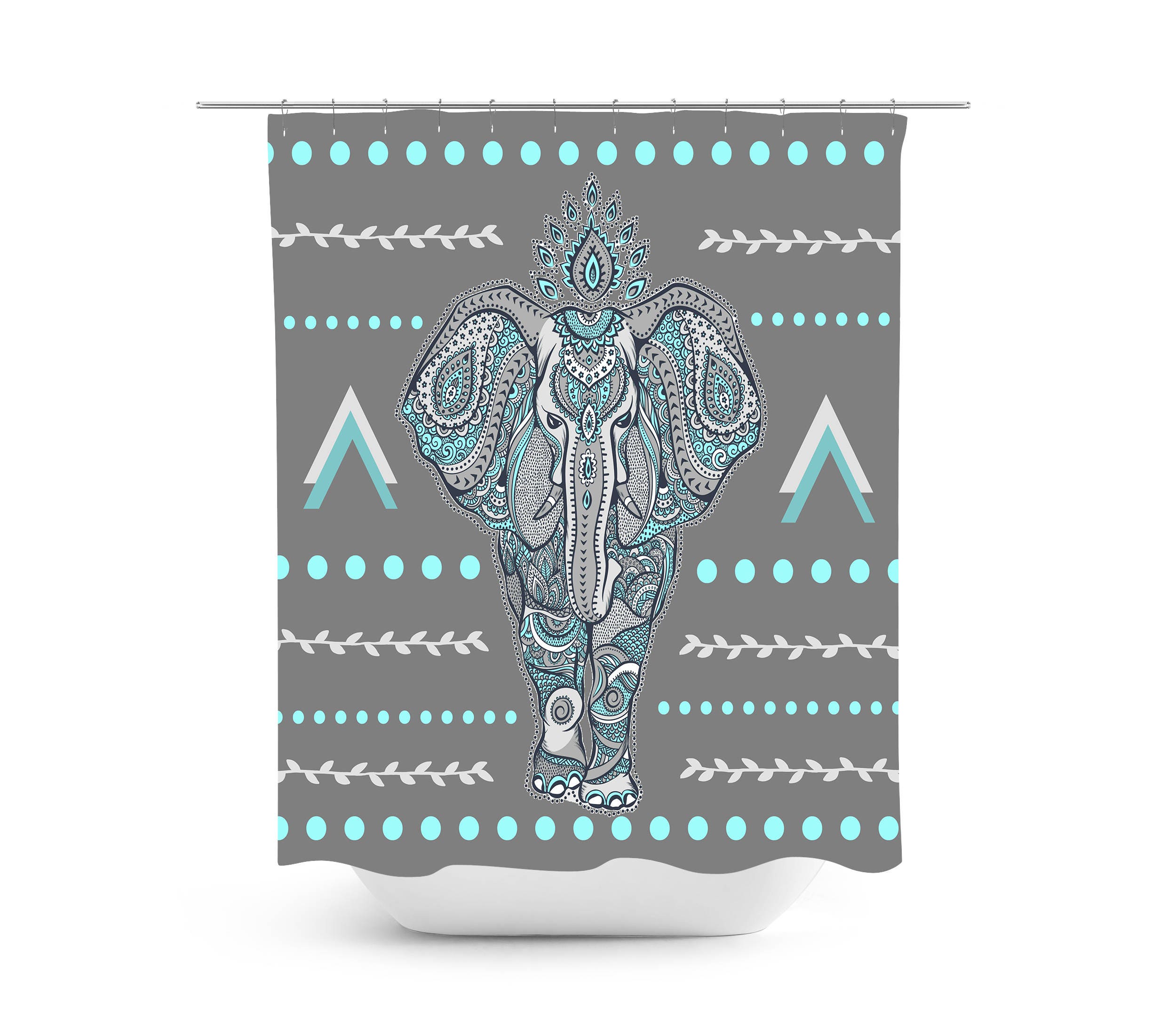 Boho Elephant Shower Curtain with At Home Shower Curtains Print - Image 2