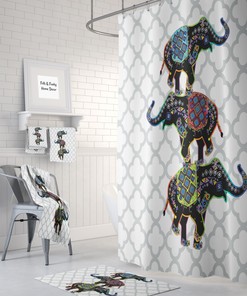 Boho Elephant Shower Curtain with Customizable Options for Kids Bathroom