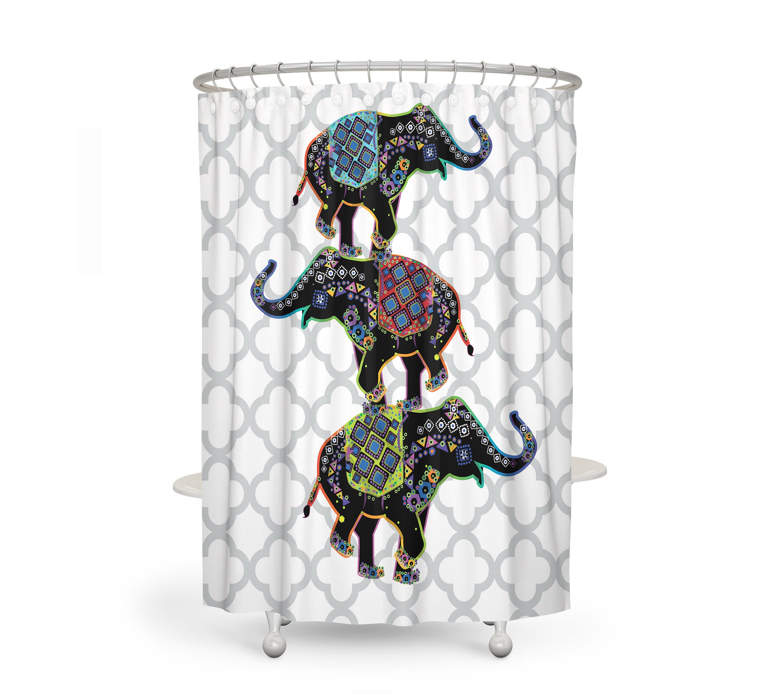 Boho Elephant Shower Curtain with Customizable Options for Kids Bathroom - Image 3