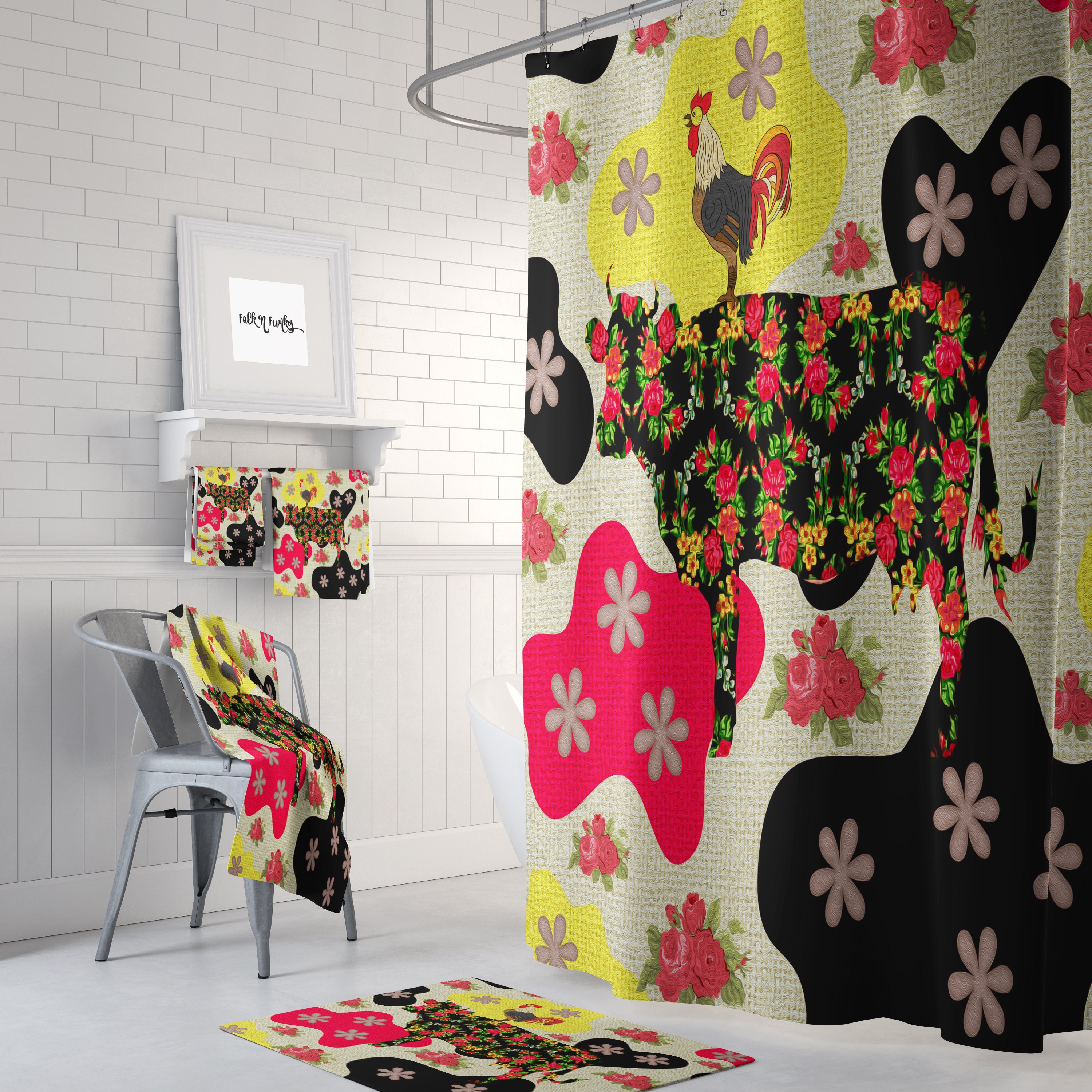 Boho Farmhouse Shower Curtain, Funky Cow and Vintage Quotes Design, Perfect for Rustic Bathrooms - SHOWER1 - Image 3