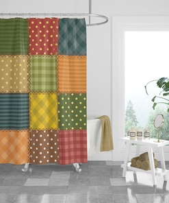 Boho Faux Patchwork Shower Curtain Optional Towels and Mat with Shower Curtain Ideas Print