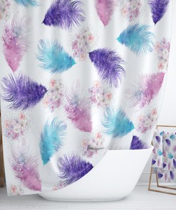 Boho Feathers and Flowers Shower Curtain with Optional Bath Mat Bathroom Set for Gypsy Spirit