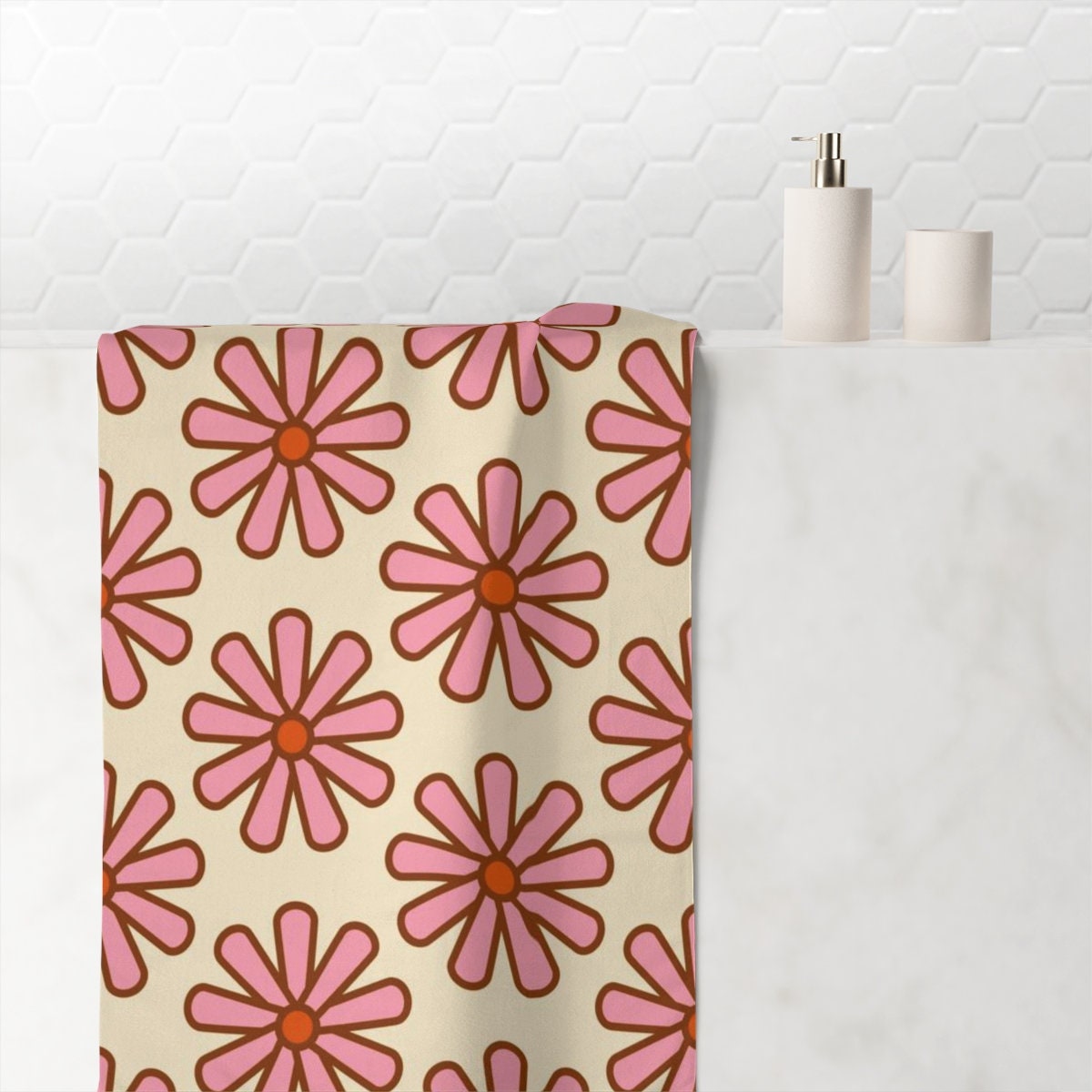 Boho Floral Bathroom Set, Groovy 60's 70's Hippie Shower Accessory, Fun Retro Decor for Spa Feeling - Image 2