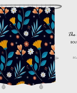 Boho Floral Flower Shower Curtain with Customizable Sizes