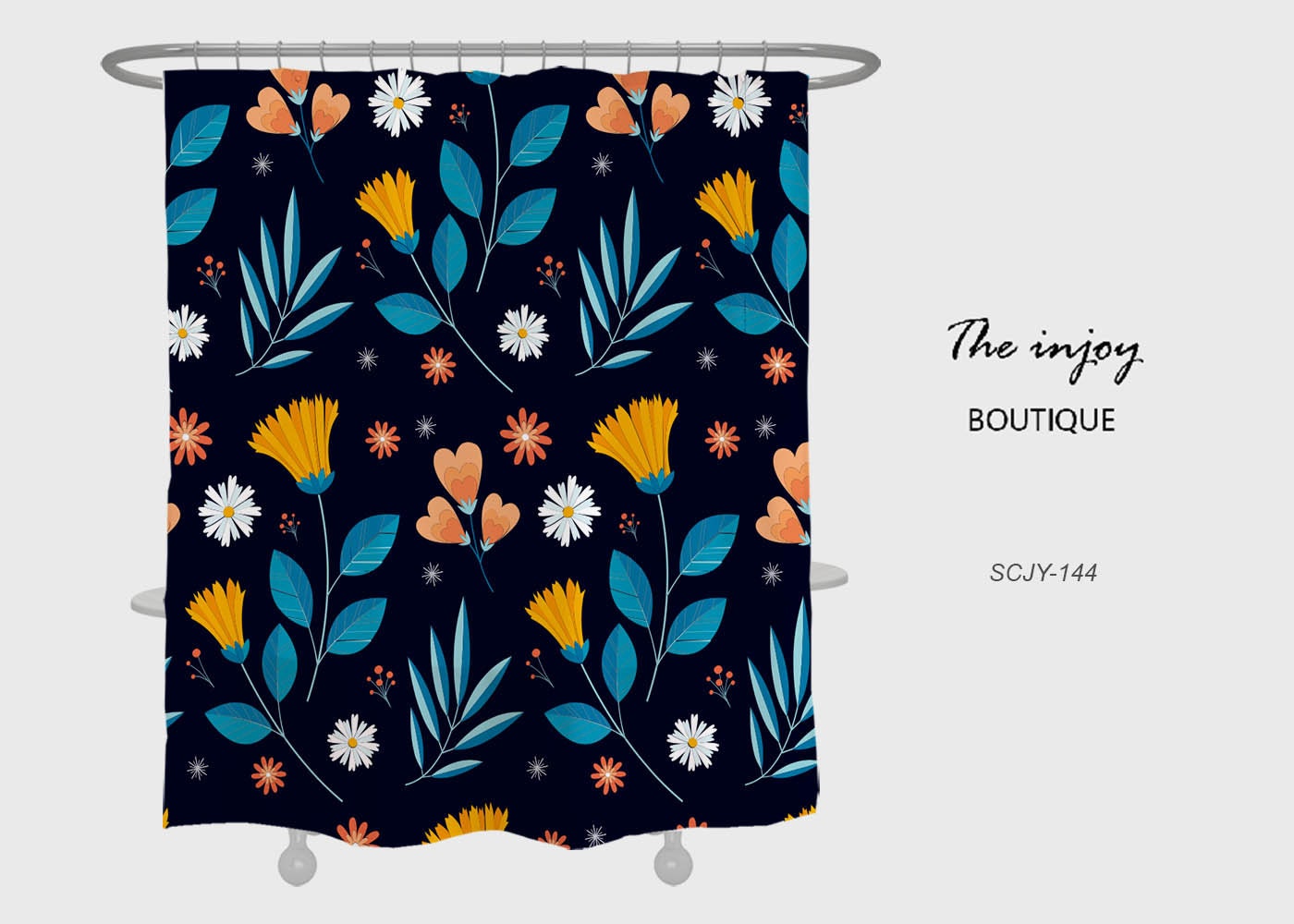 Boho Floral Flower Shower Curtain with Customizable Sizes