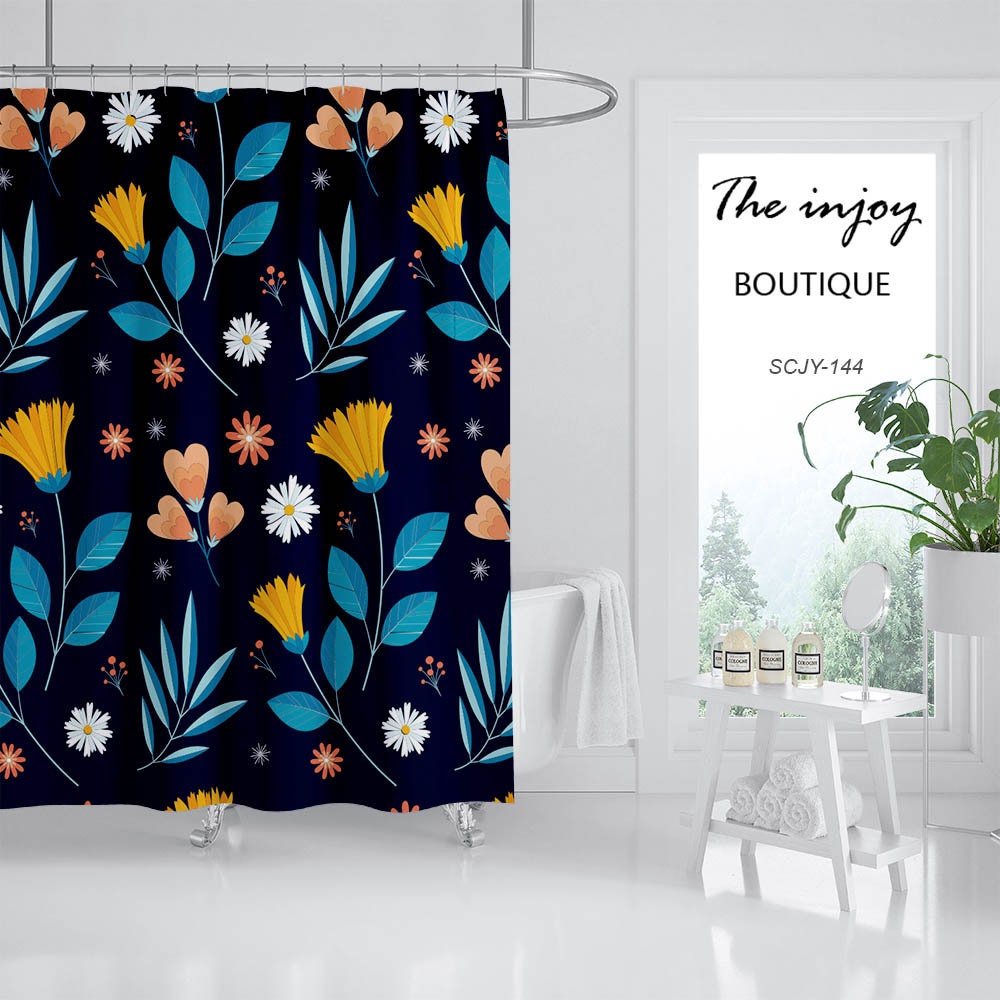 Boho Floral Flower Shower Curtain with Customizable Sizes - Image 2