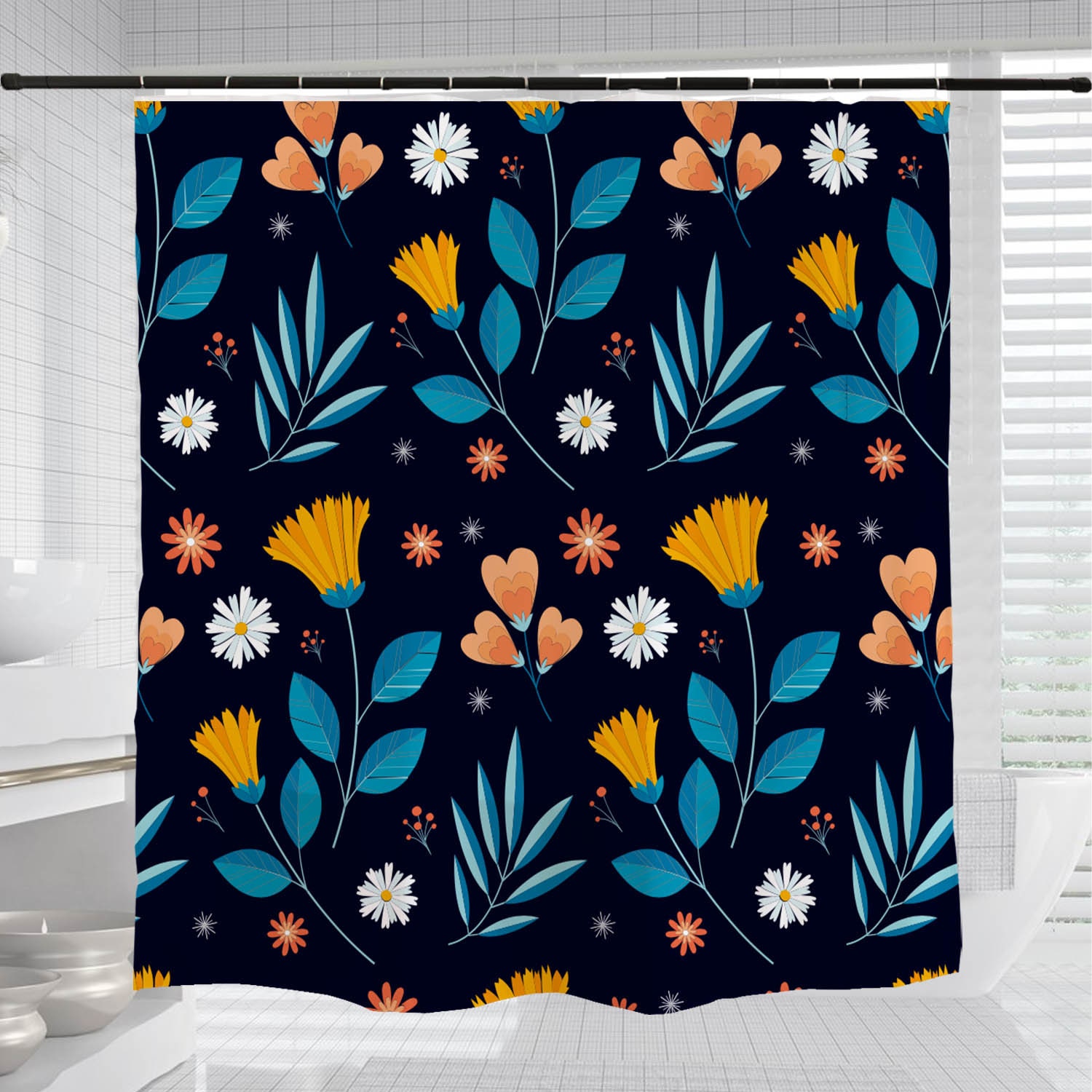 Boho Floral Flower Shower Curtain with Customizable Sizes - Image 3
