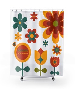 Boho Floral Mid Mod Retro Flower Shower Curtain for a Retro-Bohemian Bathroom