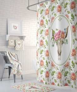 Boho Floral Shower Curtain Bull Skull Many Variants Bath Towel Bath Mat Set Options Shower Curtains Print