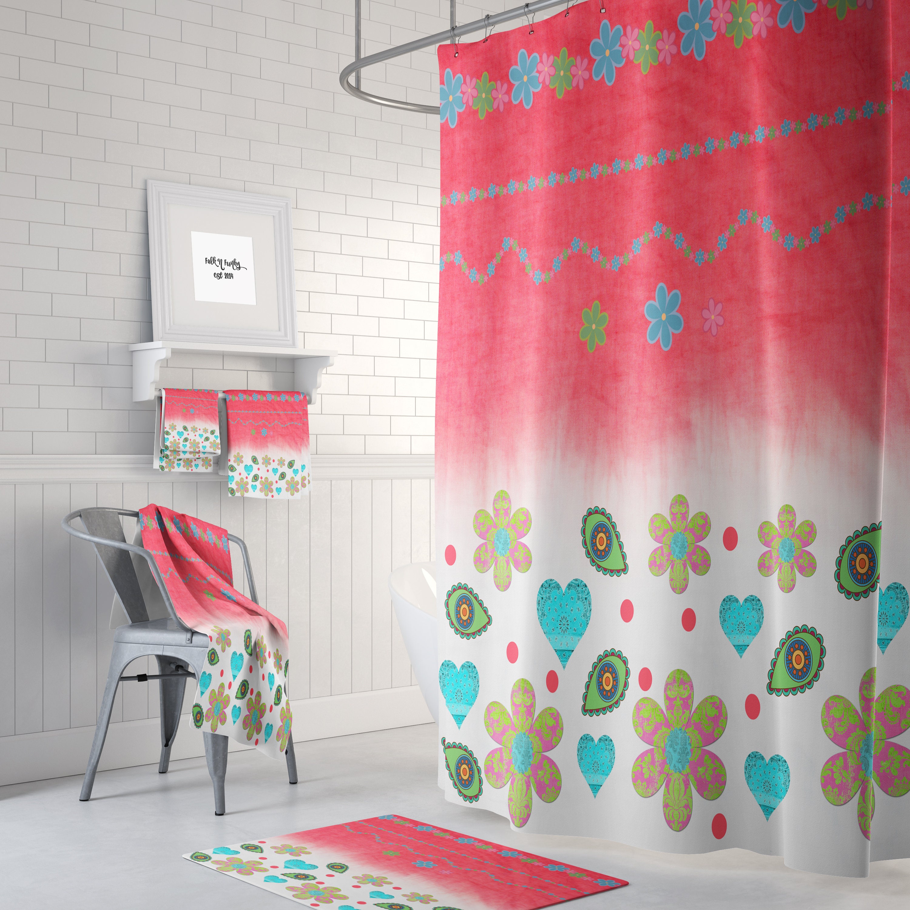 Boho Floral Shower Curtain with Unique Shower Curtains Print