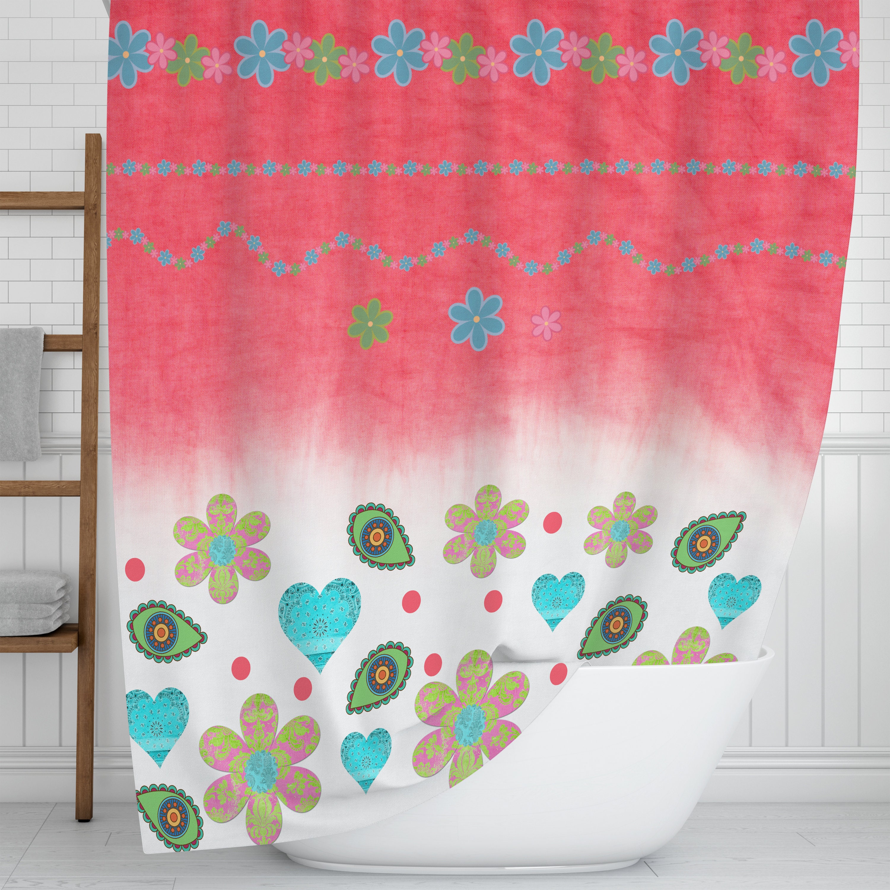 Boho Floral Shower Curtain with Unique Shower Curtains Print - Image 2