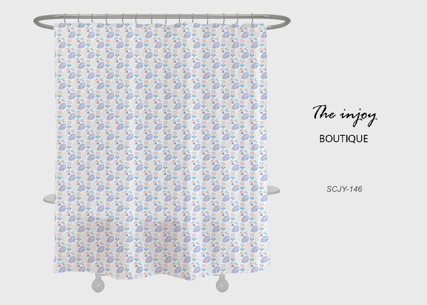 Boho Flower Shower Curtain with Customizable Sizes and Hooks