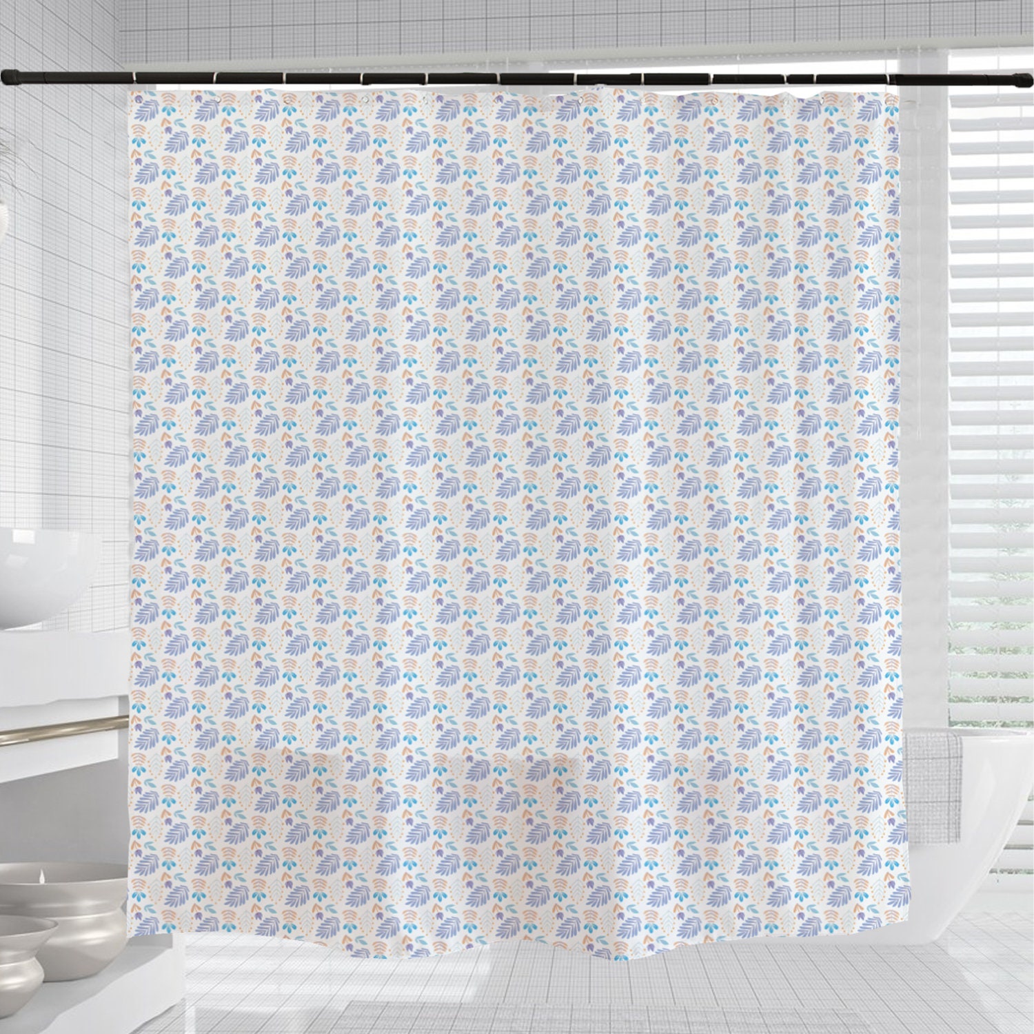 Boho Flower Shower Curtain with Customizable Sizes and Hooks - Image 3
