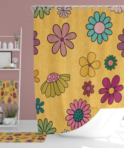 Boho Flowers Bathroom Set, Groovy 60's 70's Shower Accessory, Fun Vintage Decor for Relaxing Spa Time