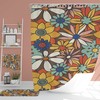 Boho Flowers Bathroom Set, Retro Shower Accessory with Waffle Weave Curtain, Soft Towels and Mat