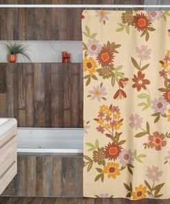 Boho Flowers Shower Curtain, Groovy 60's 70's Hippie Bathroom Accessory, Retro Floral Curtain for Quirky Vibe