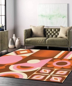 Boho Geometric Retro Tile Area Rug in Orange Brown Pink Beige for Living Room Bedroom - Personalize Home Décor