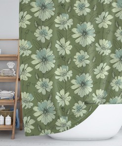 Boho Green Botanical Floral Shower Curtain / Bathroom Accessories / Modern Bath Design