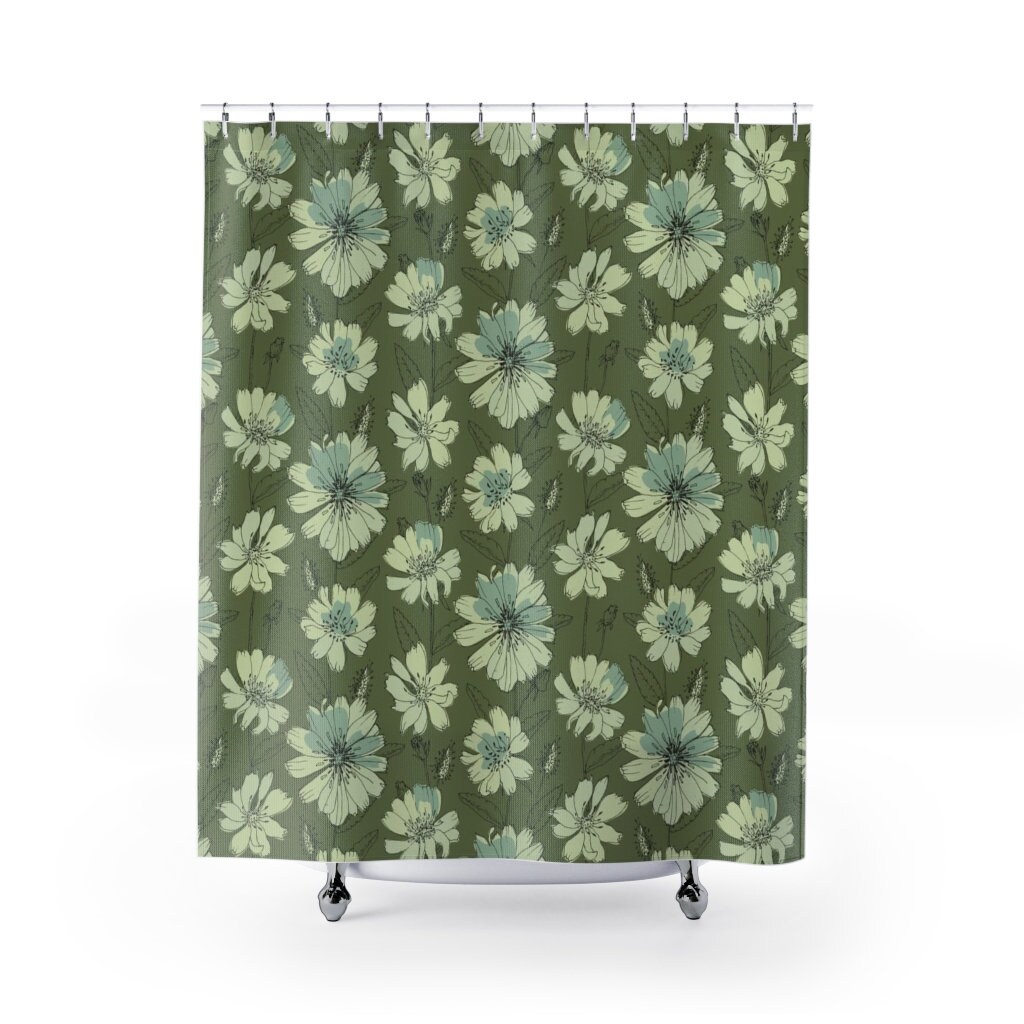 Boho Green Botanical Floral Shower Curtain / Bathroom Accessories / Modern Bath Design - Image 2
