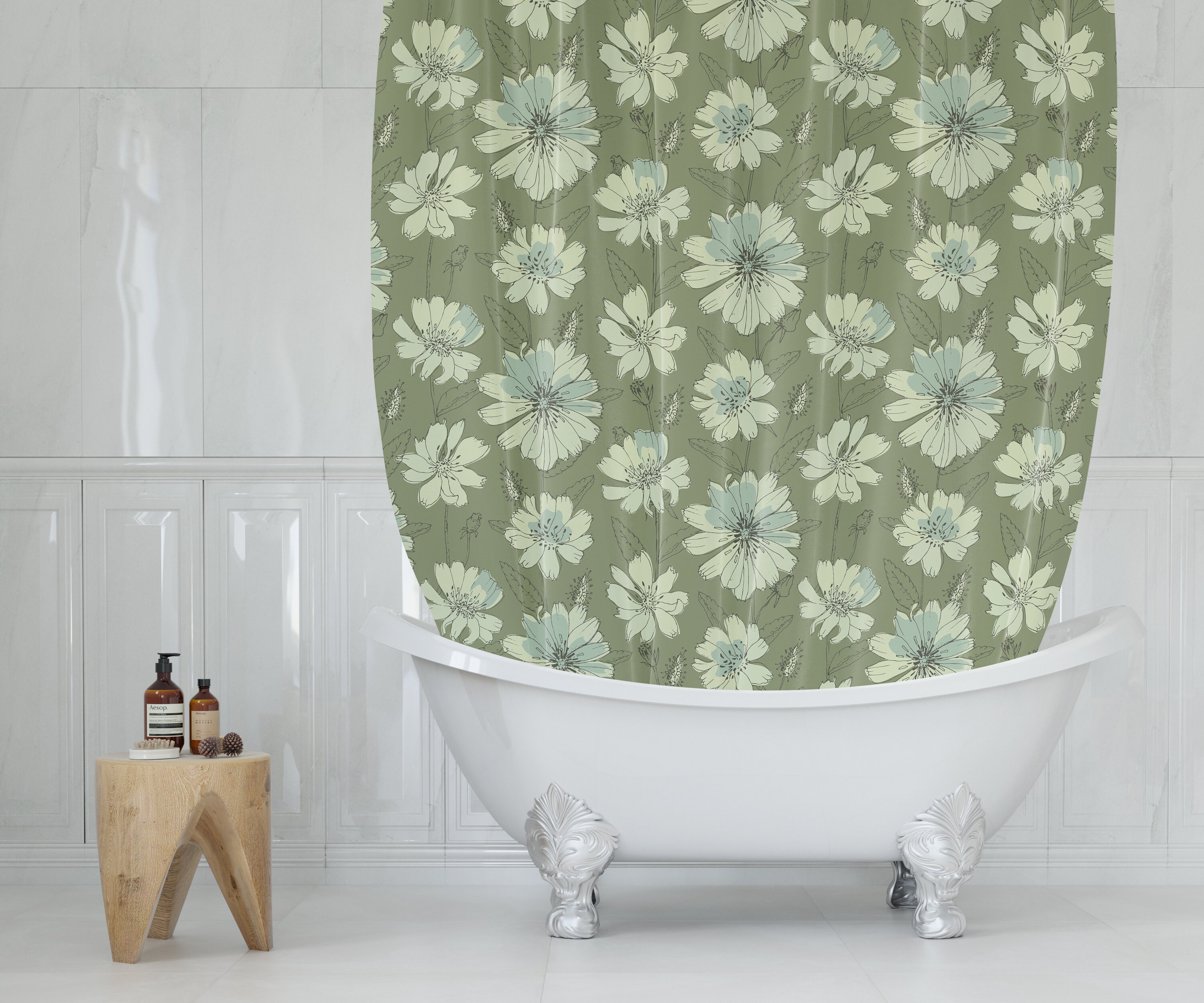 Boho Green Botanical Floral Shower Curtain / Bathroom Accessories / Modern Bath Design - Image 4