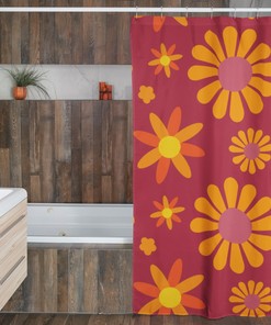 Boho Groovy Flowers Shower Curtain, Retro Bathroom Accessory with 1970's Inspiration