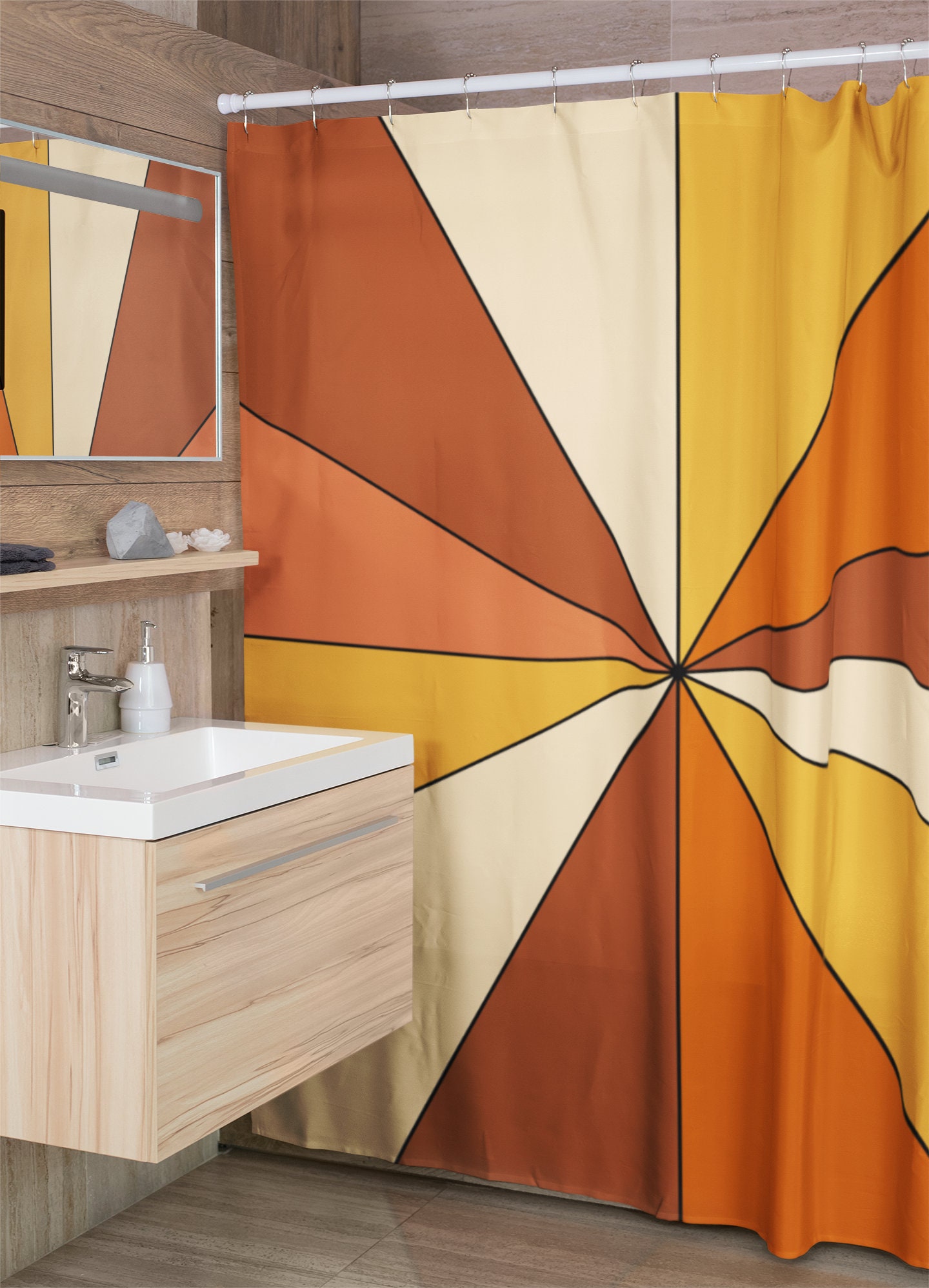 Boho Groovy Shower Curtain, Funky 60's 70's Hippie Bathroom Accessory, Retro Curtain for Unique Touch